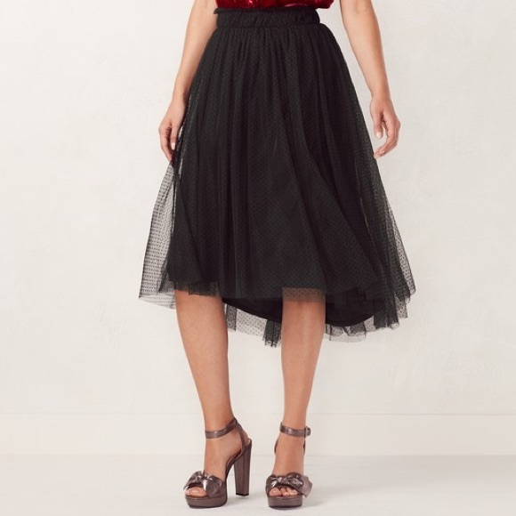 LC Lauren Conrad Dresses & Skirts - LC Lauren Conrad Black Flocked Tulle Midi Skirt